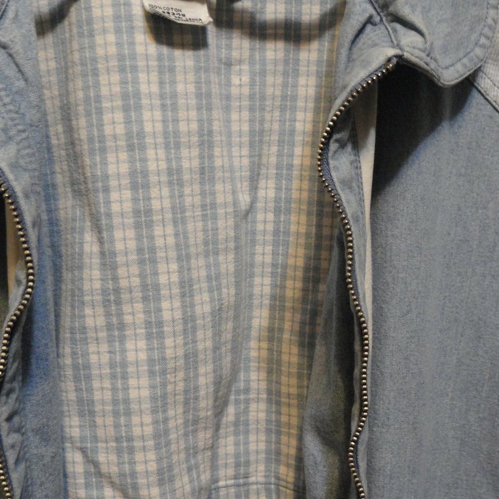 East West Sportive Casual denim Jean Jacket~Plaid pockets~heavy vtg - Picture 5 of 6